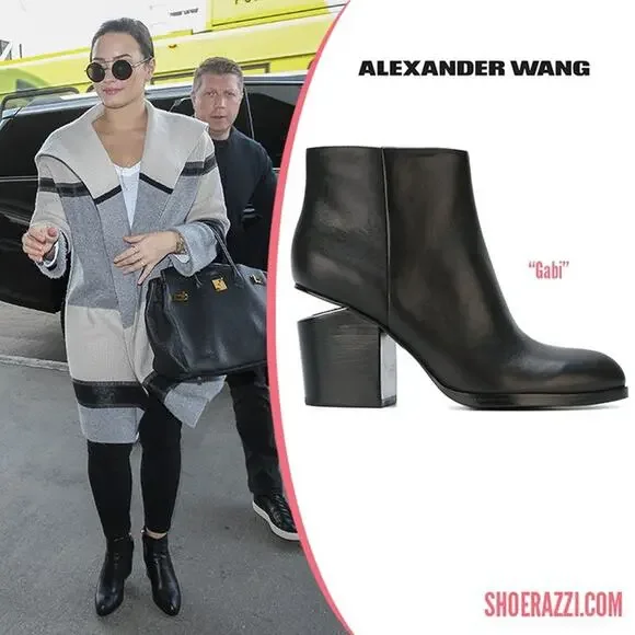 Alexander Wang Gabi Leather Ankle Boot Black Cutout Block Heel Rose Gold 41 11